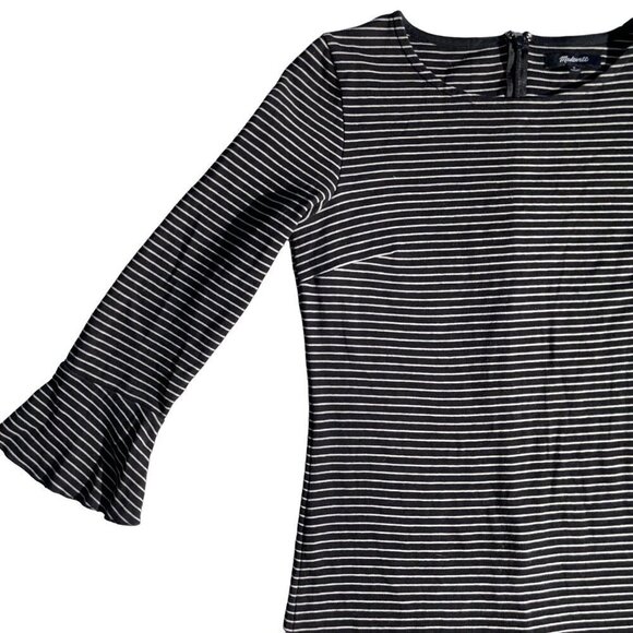 Madewell SMALL Soft Black Knit WItchy Striped Mini Dress with 3/4 Bell Sleeves - Picture 4 of 4